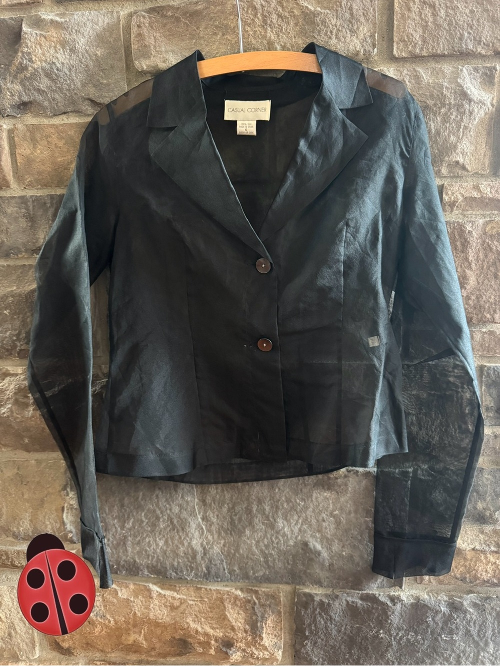 Casual Corner Black Sheer Silk Organza Notch-Lapel Blazer - 6